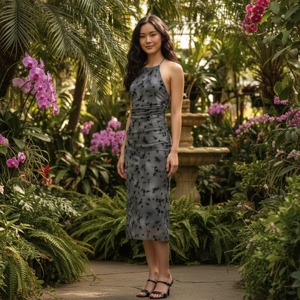 Gray with Black Floral Dress